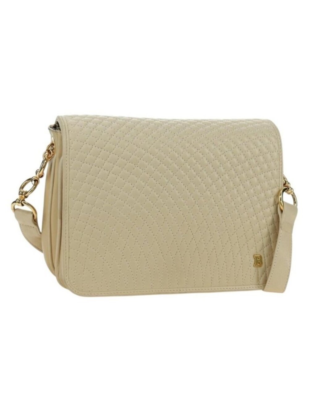 Authentic BALLY Shoulder Bag Leather Beige Gold